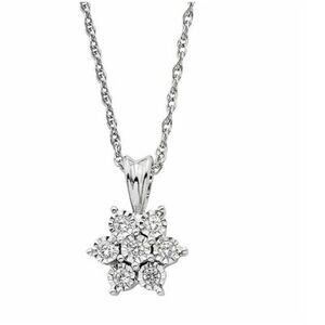 Sterling Silver 1/10 Diamond Cluster Flower Pendant Authentic Appraised NEW